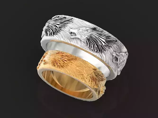 couple wedding rings wolves 1202 3D print model