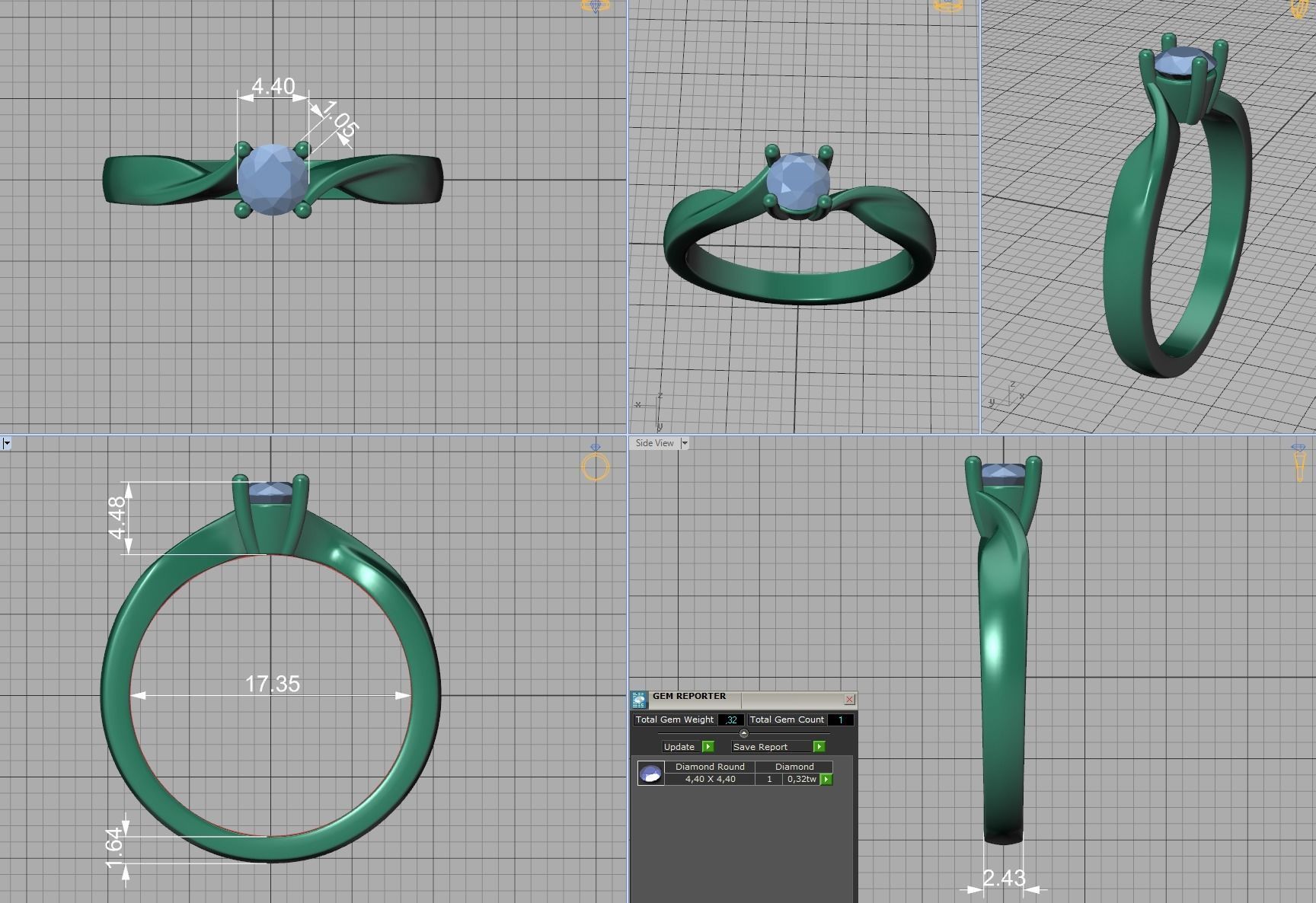 Bypass Solitaire Ring 30 pointer stone Promise Ring 3dmodel 3D print model_4