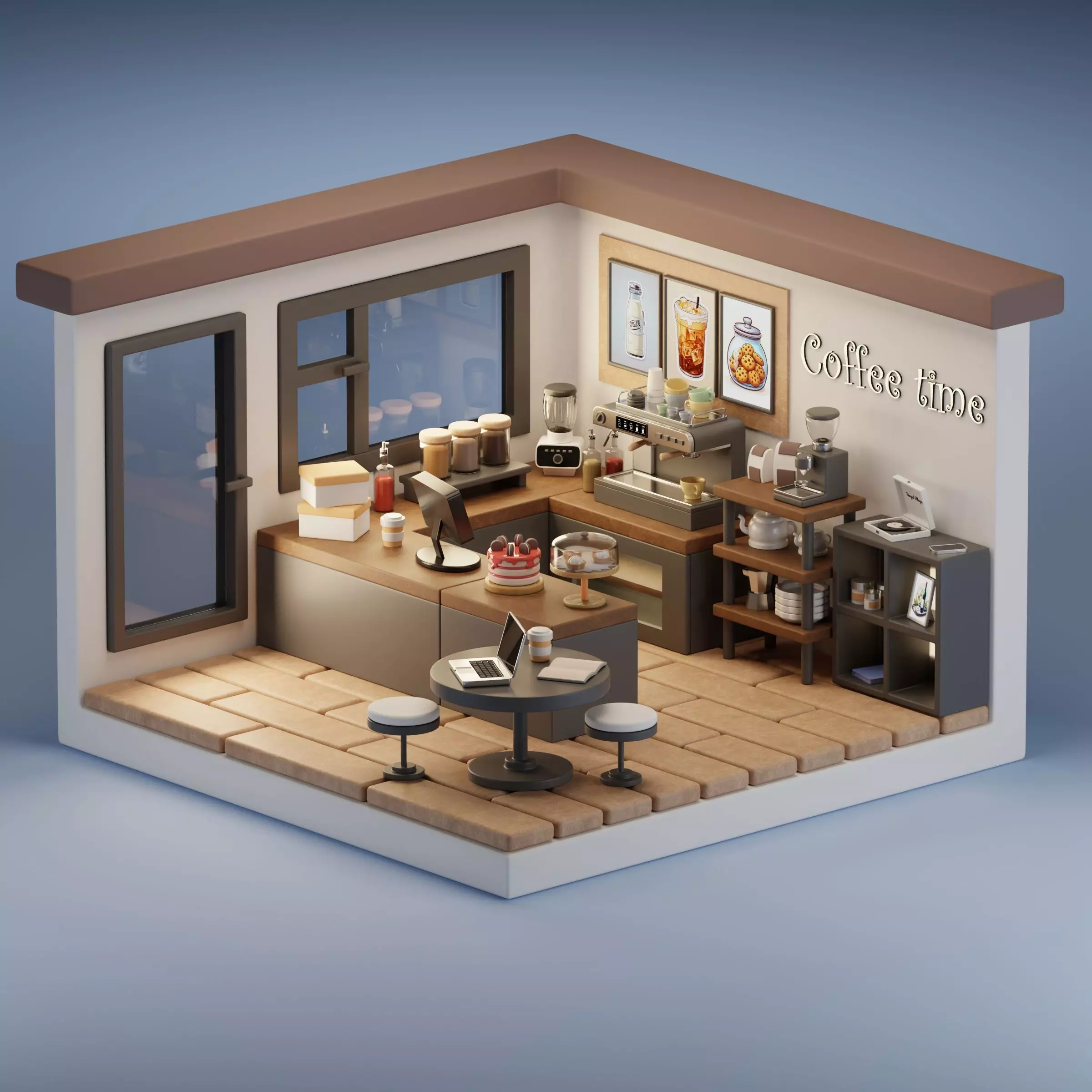 Cozy cafe 3D model_0