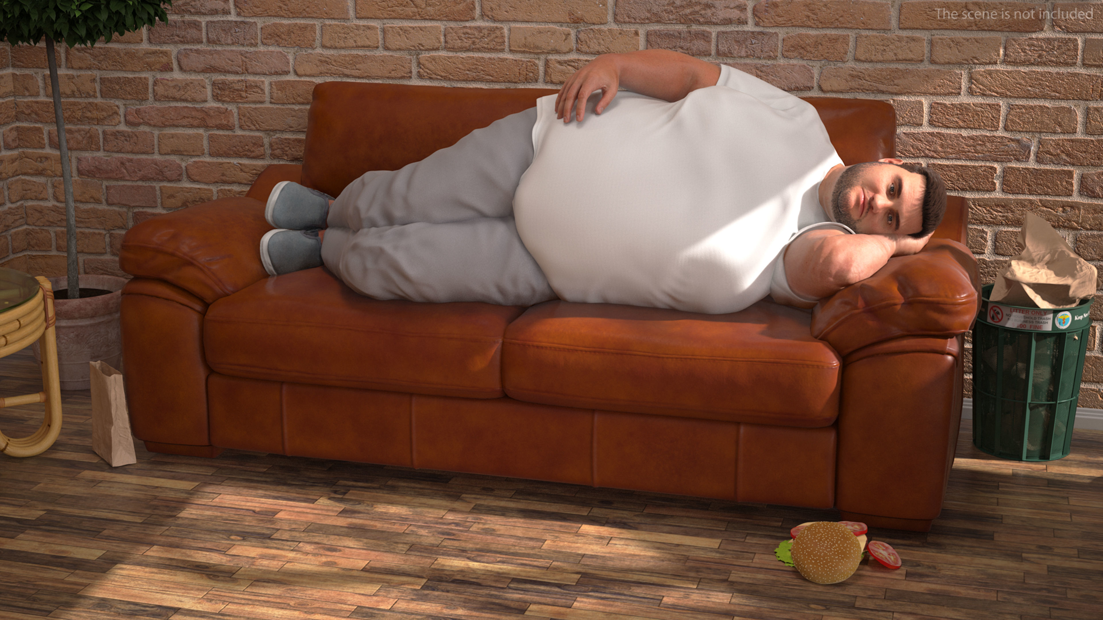 Fat Man Lying on the Couch Fur 3D model