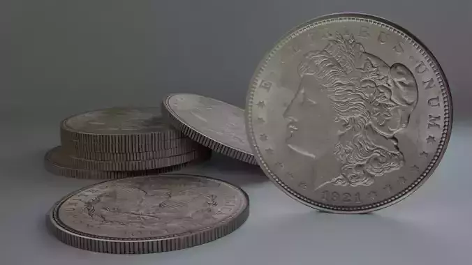 One dollar coins in 3D 3D model