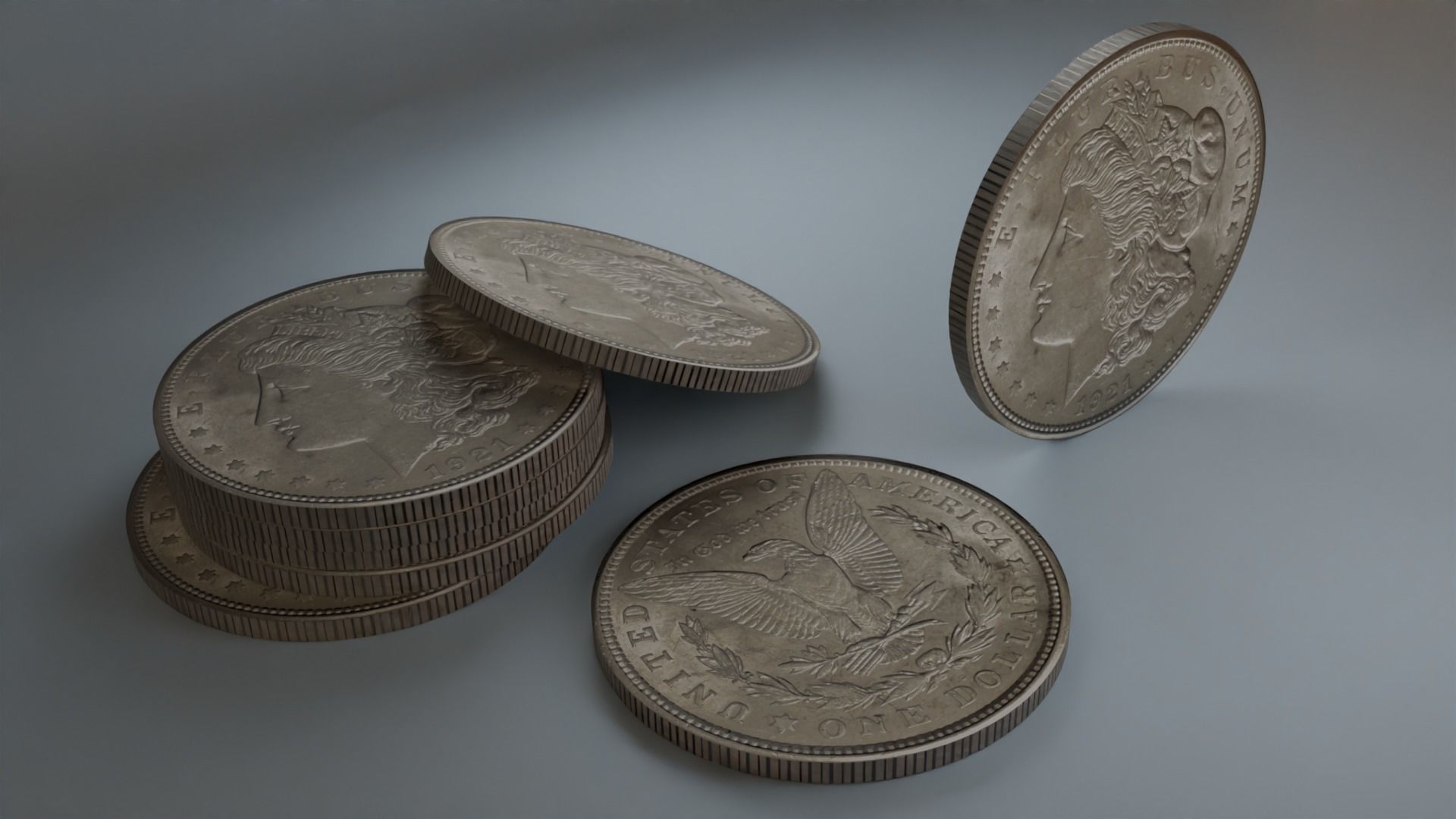One dollar coins in 3D 3D model_1