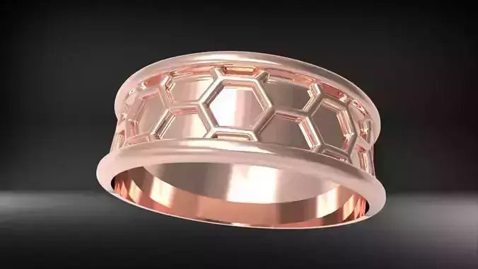 Honeycomb ring round Texture Pattern Band  Jewelry