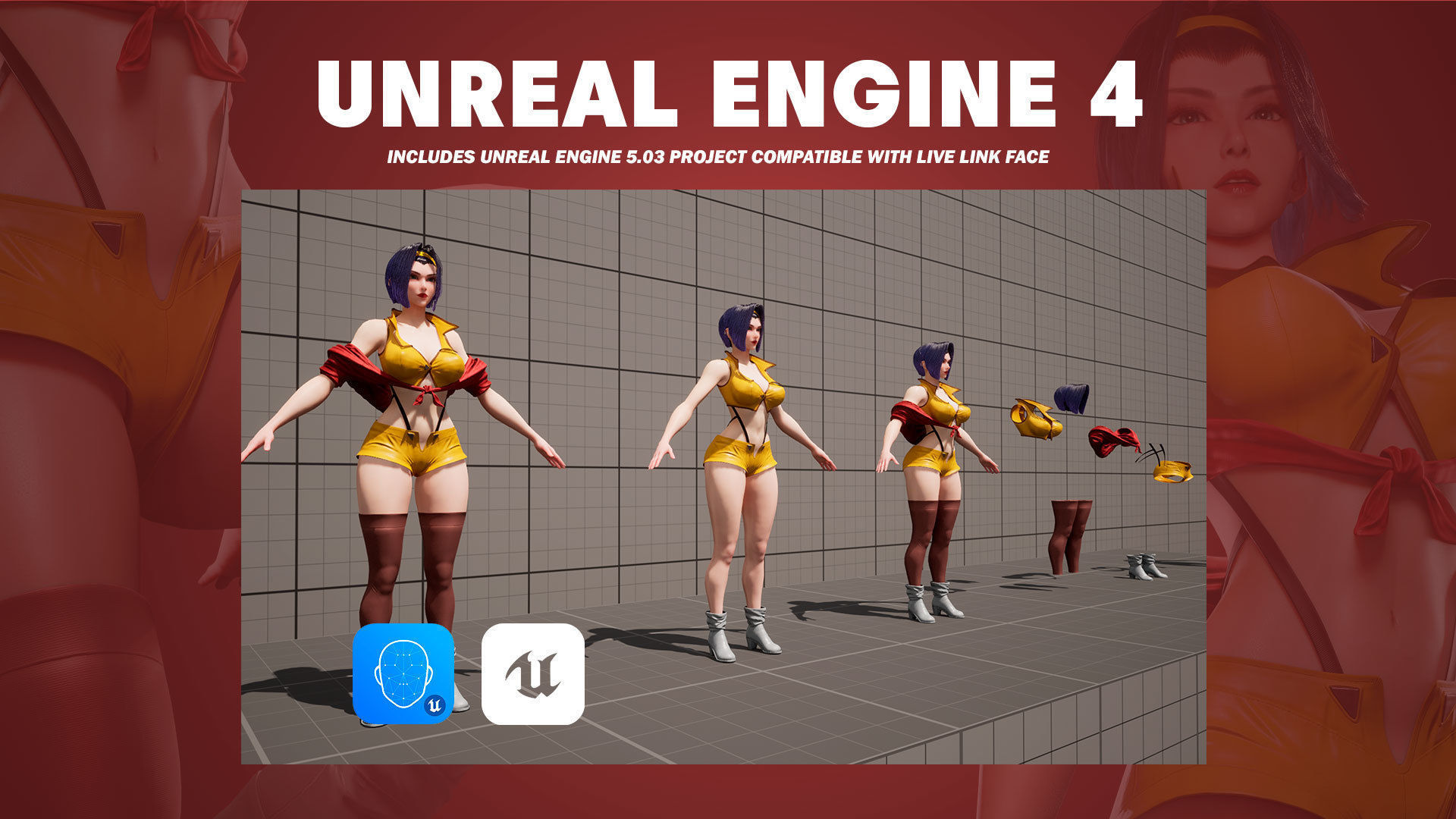 Faye Valentine - Cowboy Bebop - Game Ready 3D model - UE5 Low-poly 3D model_11