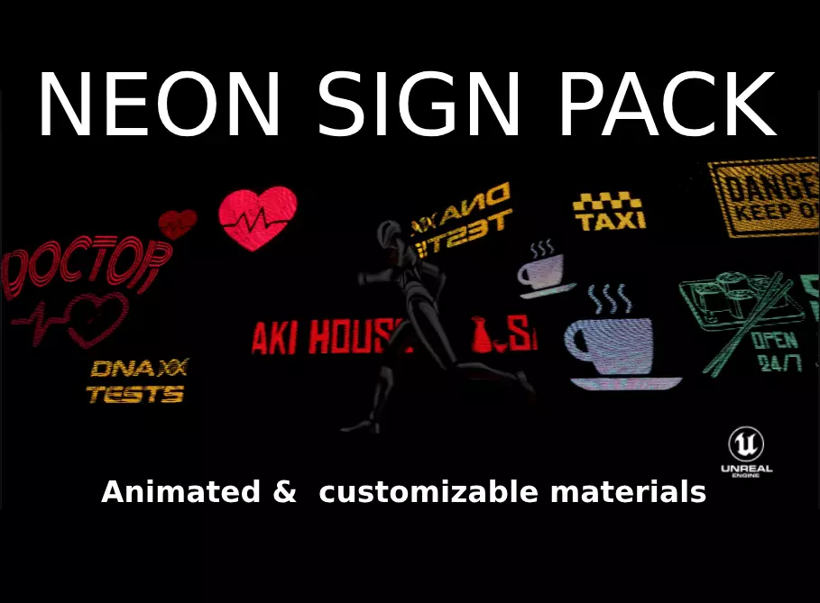 ANIMATED NEON SIGN PACK Low-poly 3D model