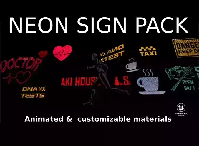 ANIMATED NEON SIGN PACK Low-poly 3D model