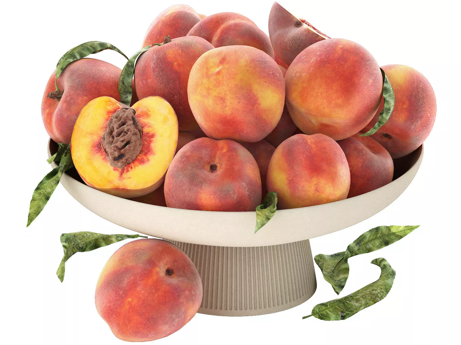 white bowl of peaches fruit 3D model