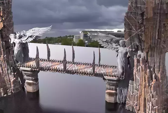 Angel Michaels bridge Arch Gateway castle 3D model