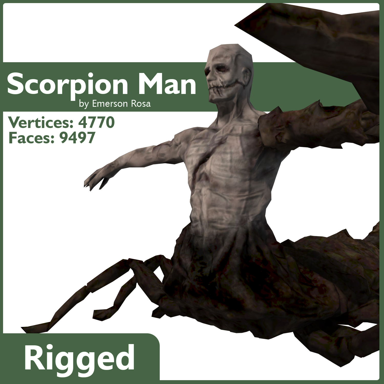 Rigged Scorpion Man Low-poly 3D model_7