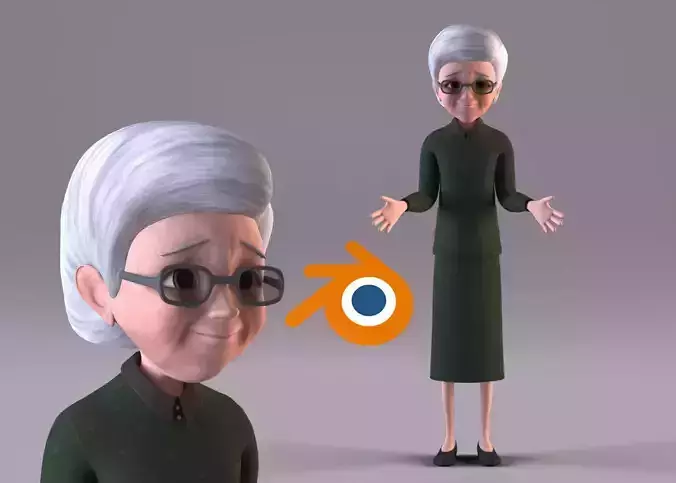 Cartoon Grandma Rigged - Blender