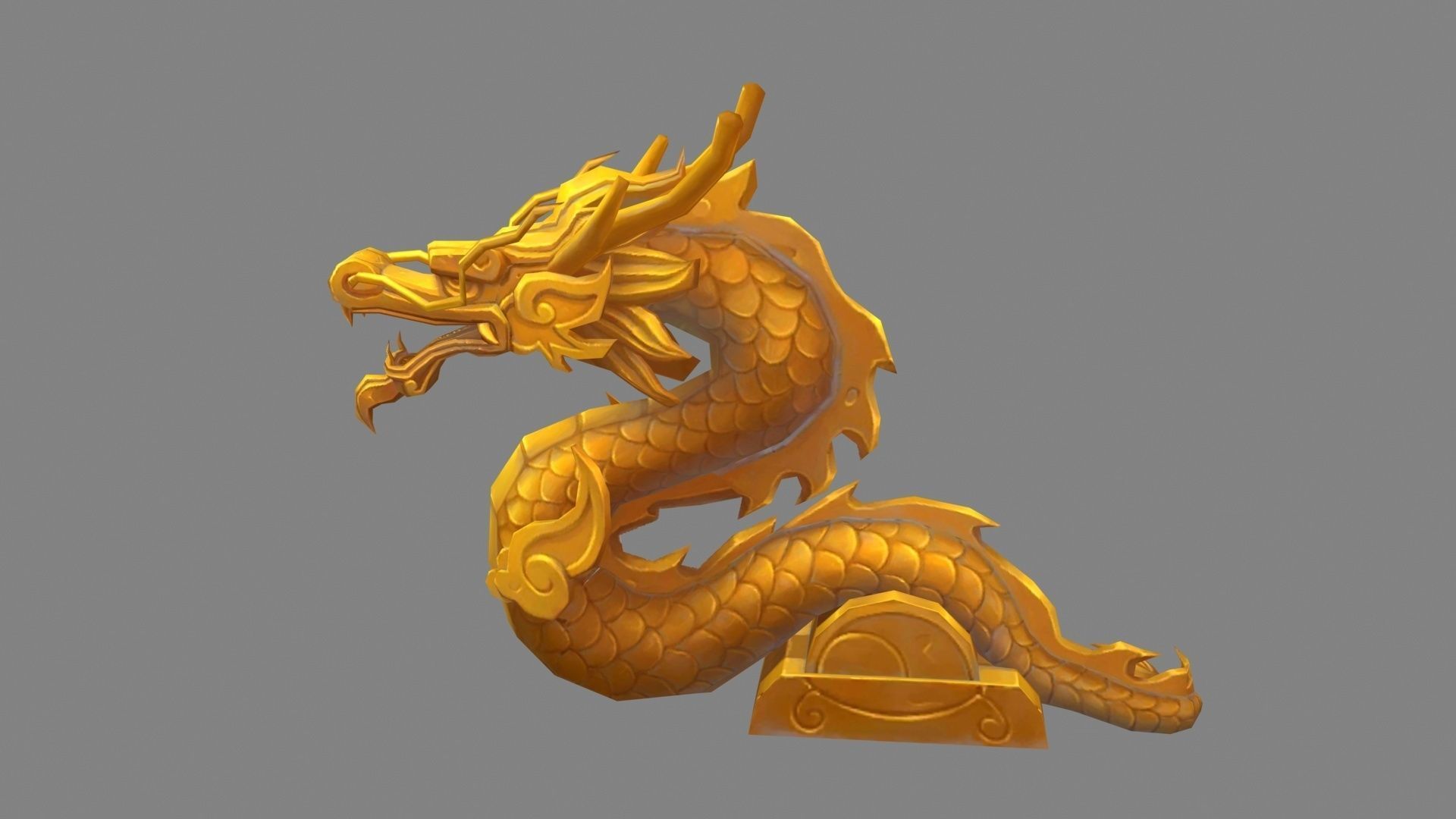 Cartoon Golden Dragon Sculpture Low-poly 3D model_1