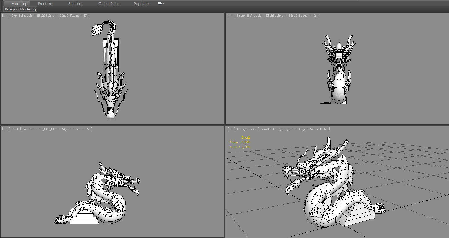 Cartoon Golden Dragon Sculpture Low-poly 3D model_6