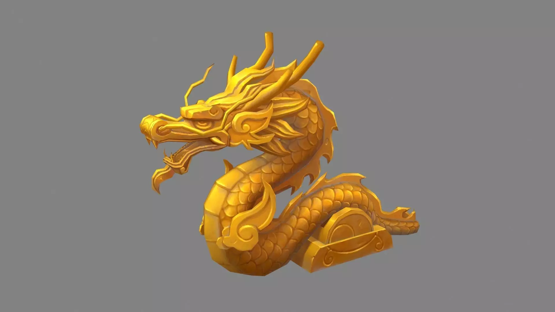 Cartoon Golden Dragon Sculpture Low-poly 3D model_0