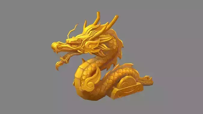 Cartoon Golden Dragon Sculpture