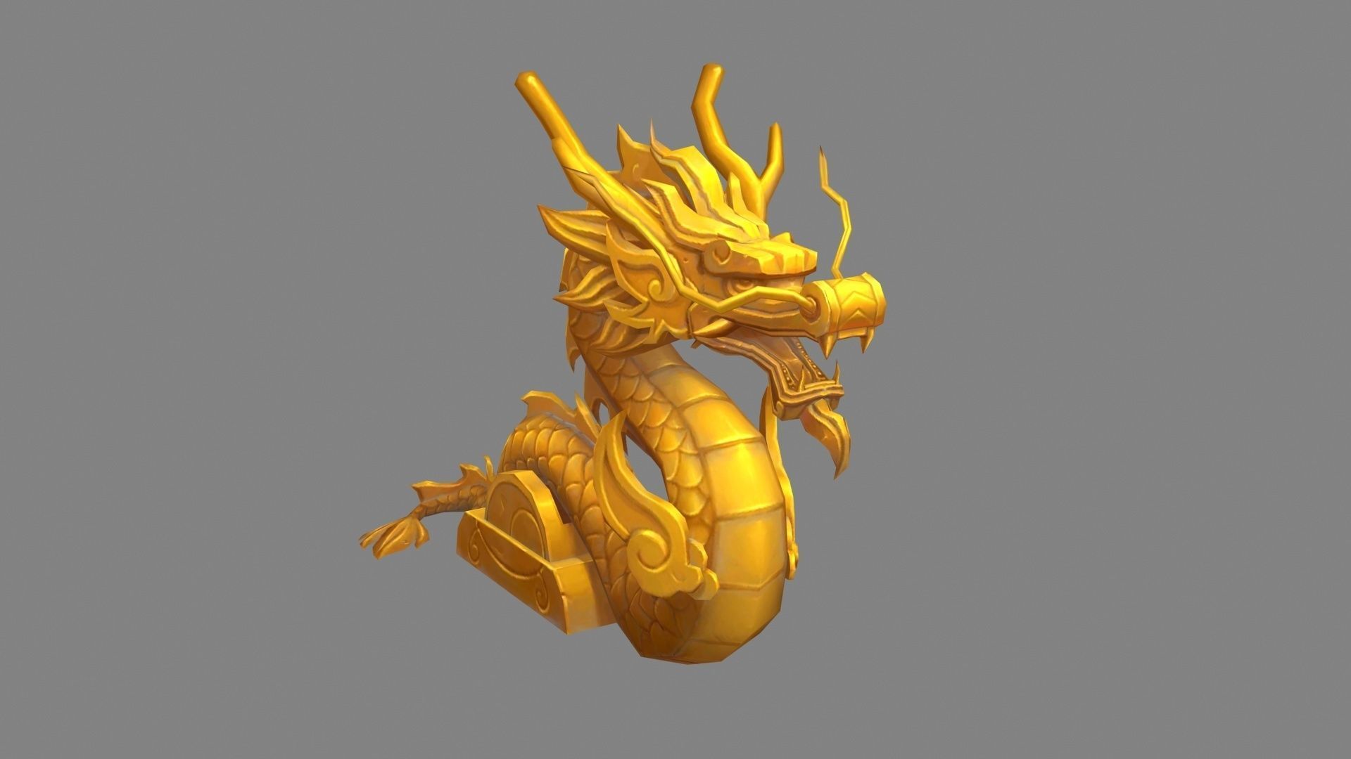 Cartoon Golden Dragon Sculpture Low-poly 3D model_3