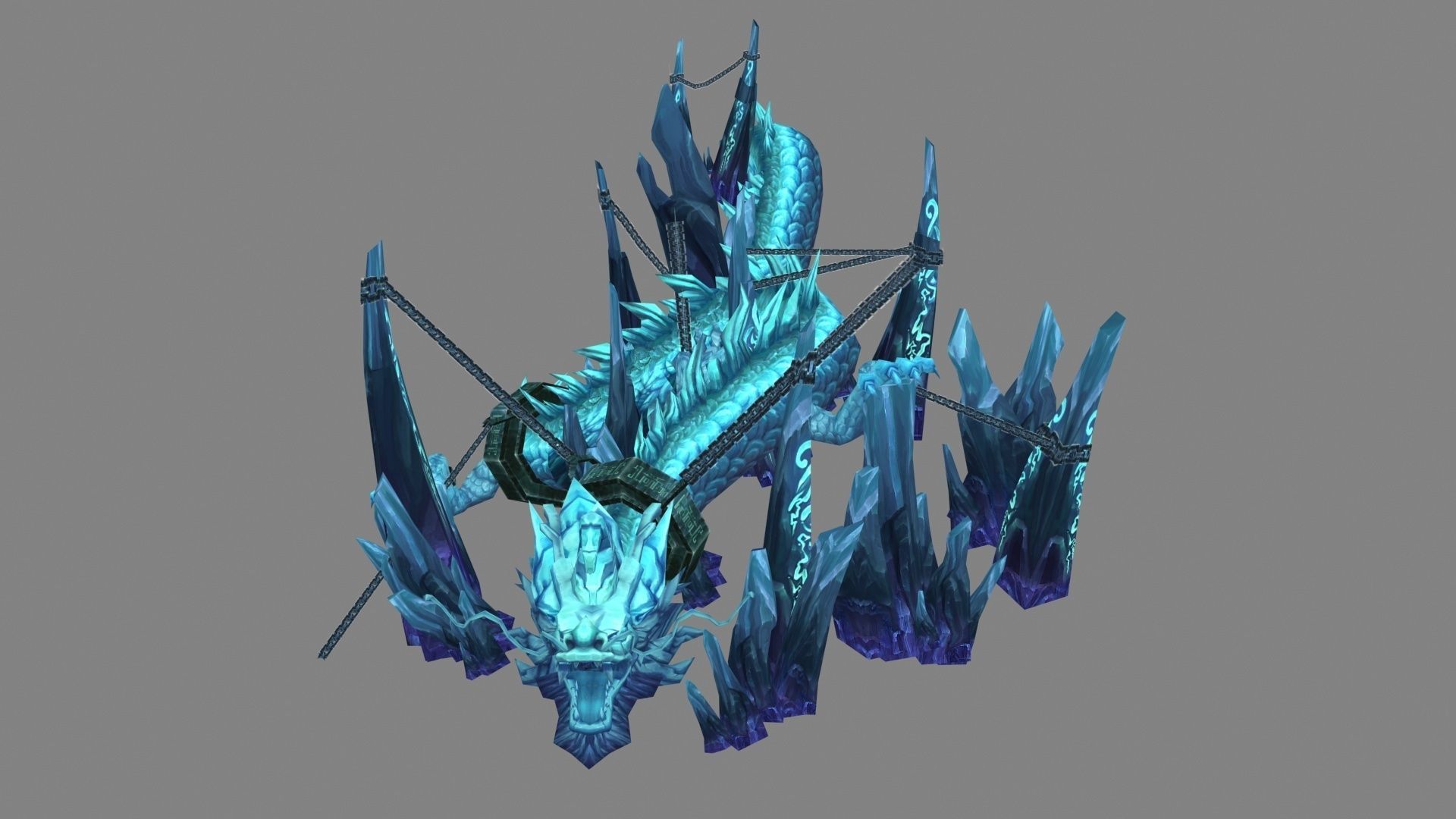 Trapped ice dragon sculpture Low-poly 3D model_1