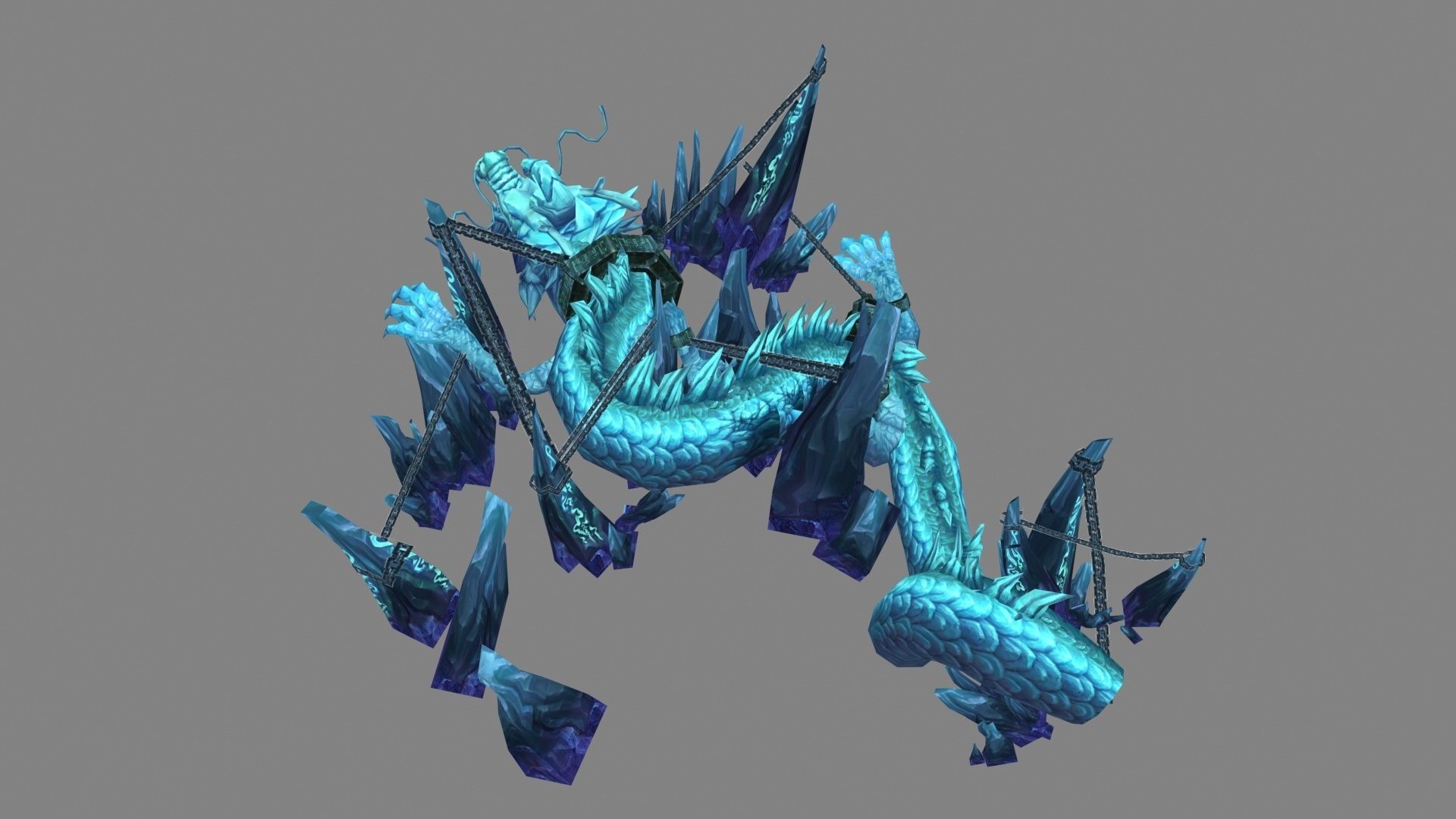 Trapped ice dragon sculpture Low-poly 3D model_3