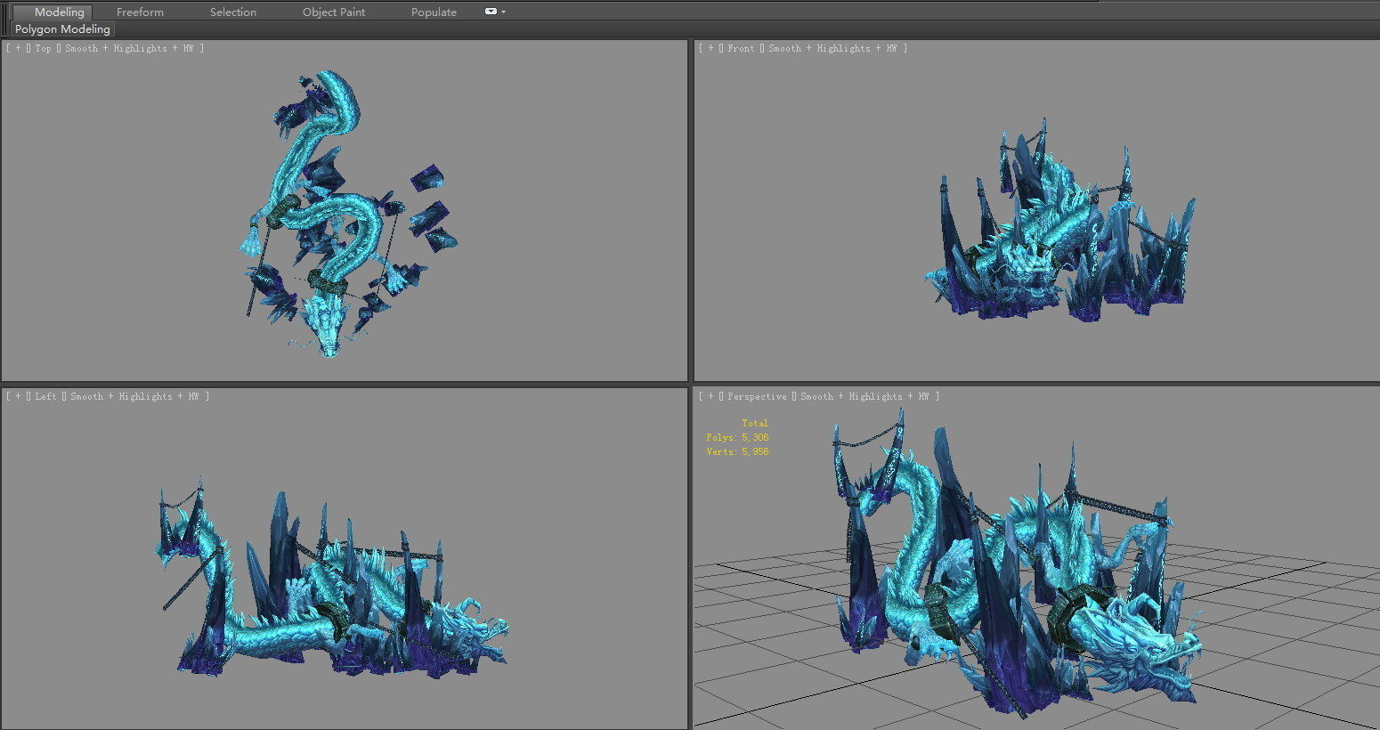 Trapped ice dragon sculpture Low-poly 3D model_5