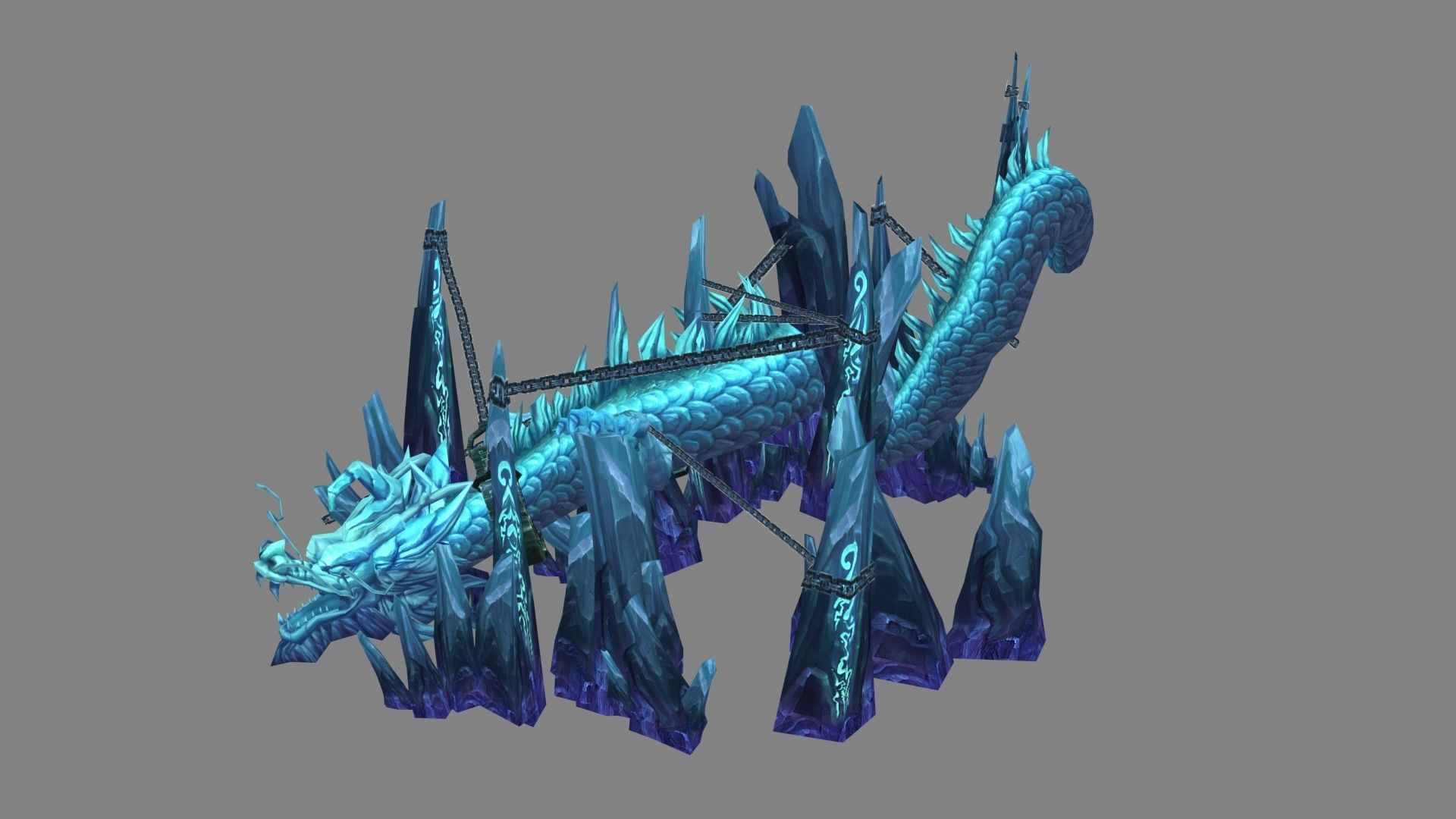 Trapped ice dragon sculpture Low-poly 3D model_2