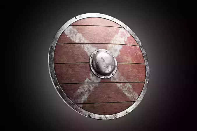Slavic round wooden shield Low-poly 3D model