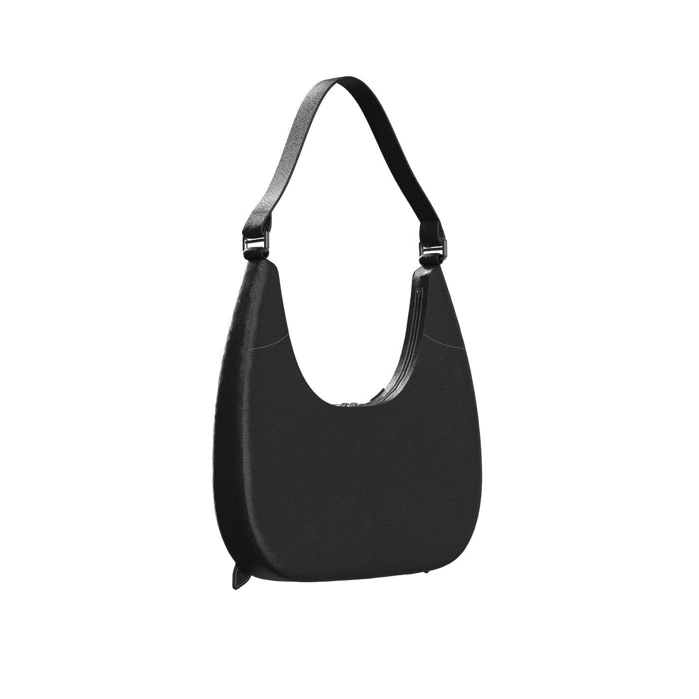 Black Leather Baguette Bag 3D model_5