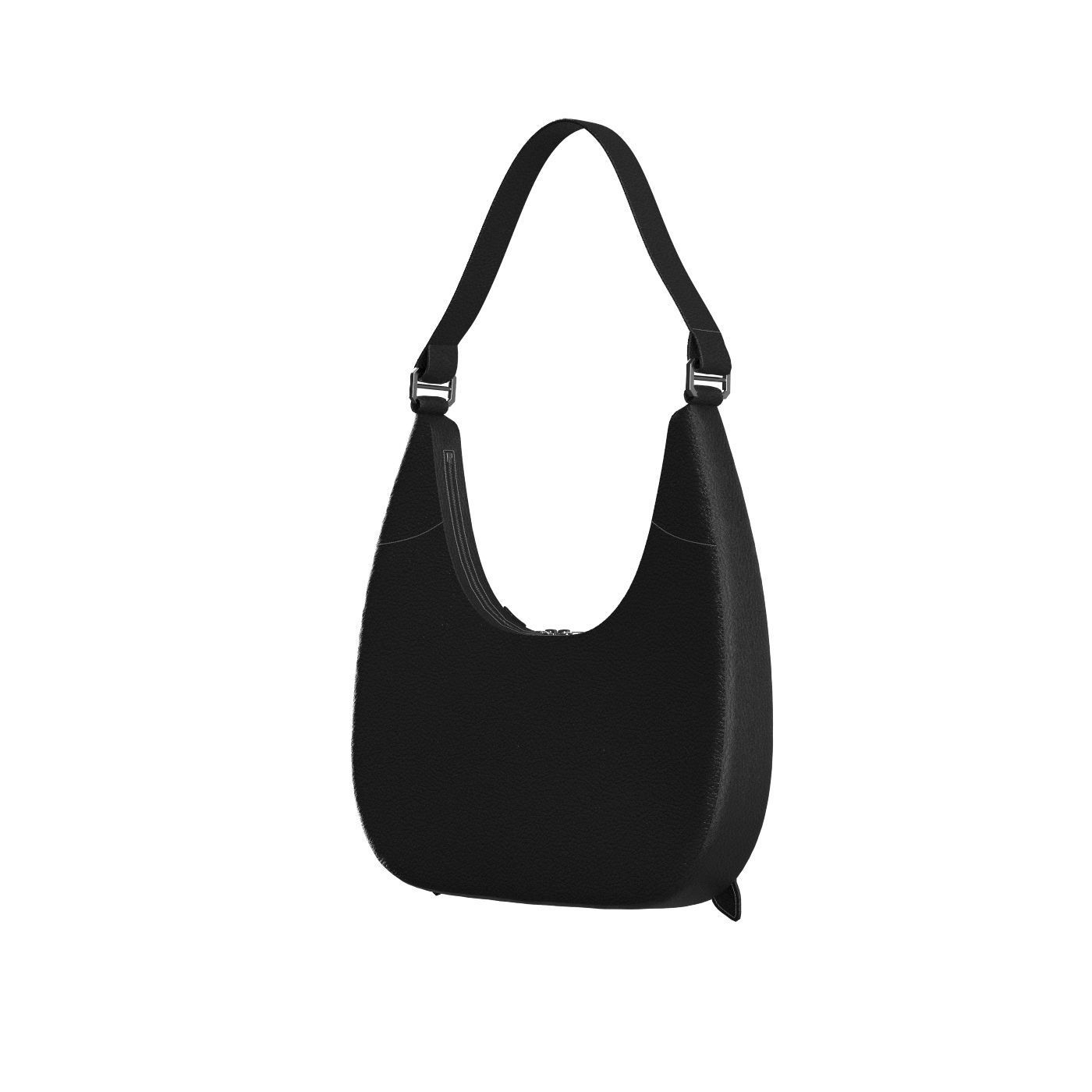 Black Leather Baguette Bag 3D model_3