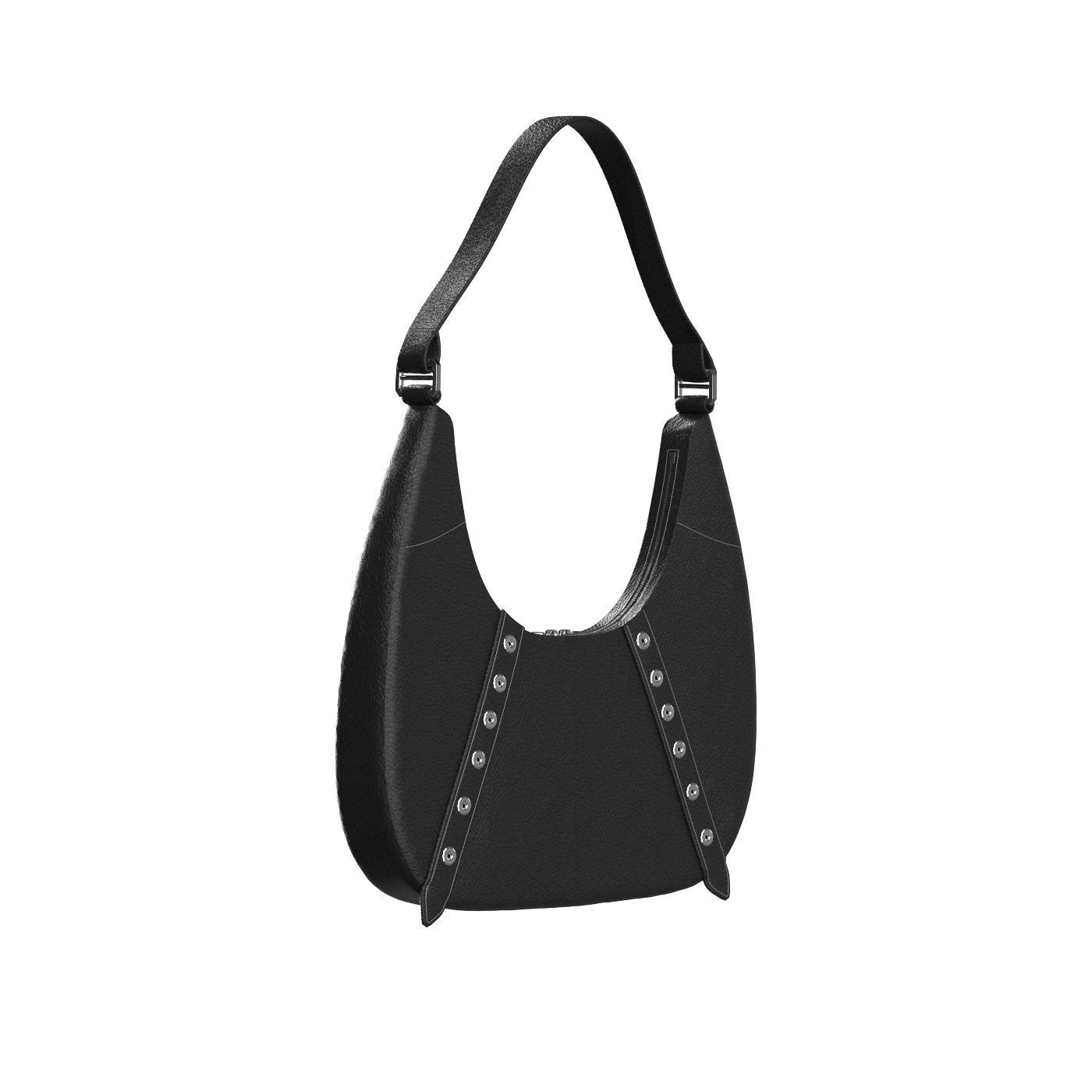 Black Leather Baguette Bag 3D model_1