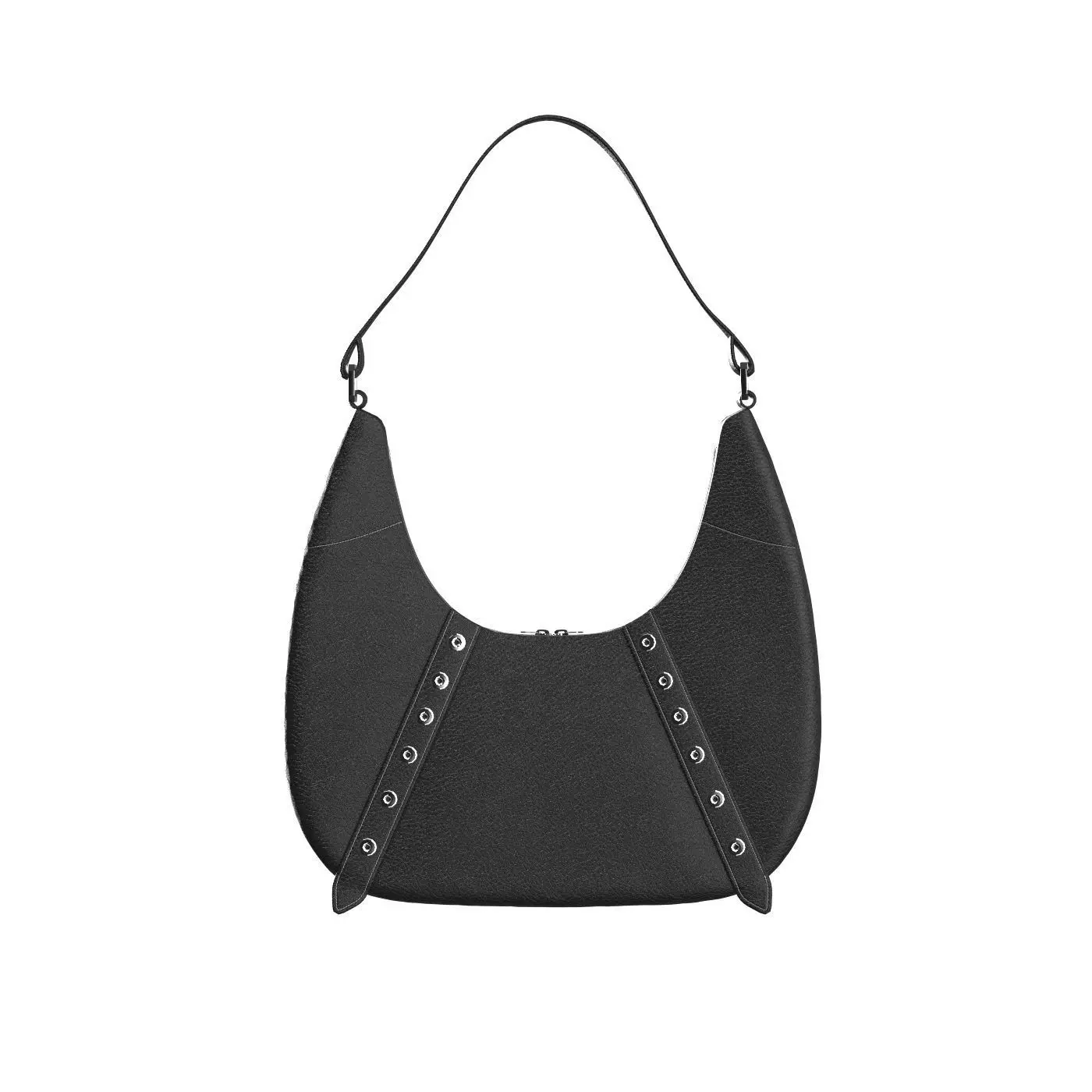 Black Leather Baguette Bag 3D model_0