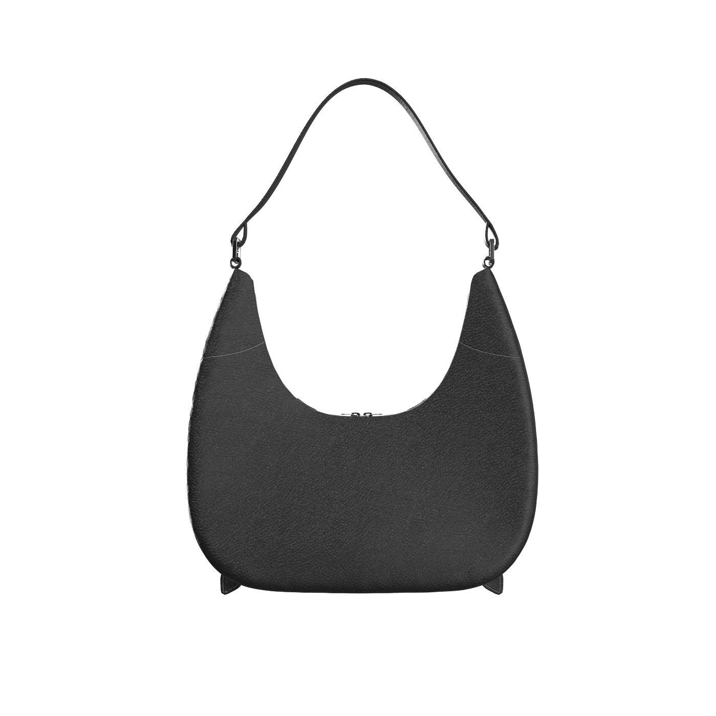 Black Leather Baguette Bag 3D model_4