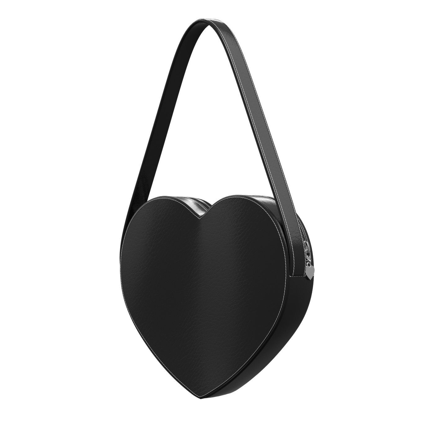 Black Leather Heart Bag 3D model_3