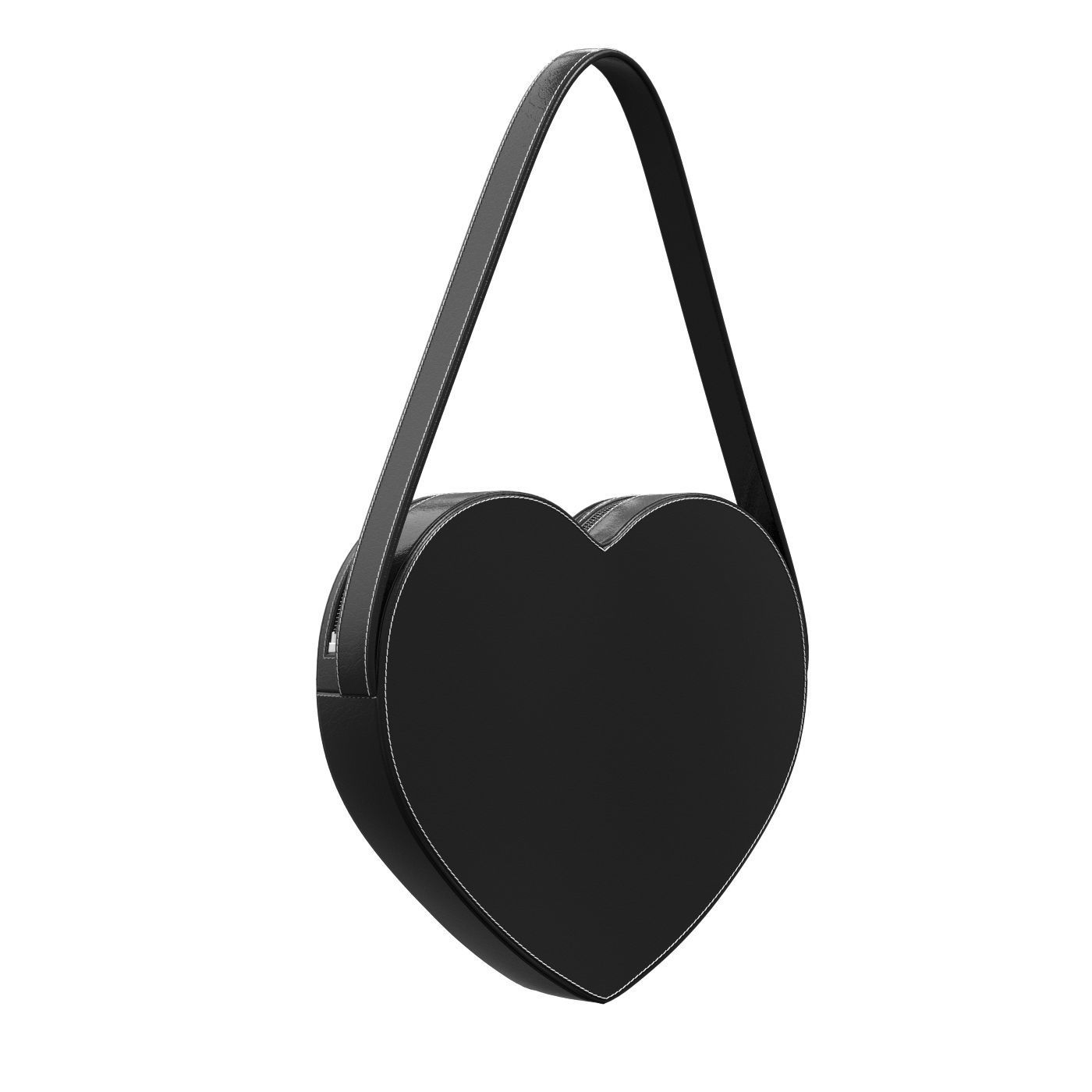 Black Leather Heart Bag 3D model_5