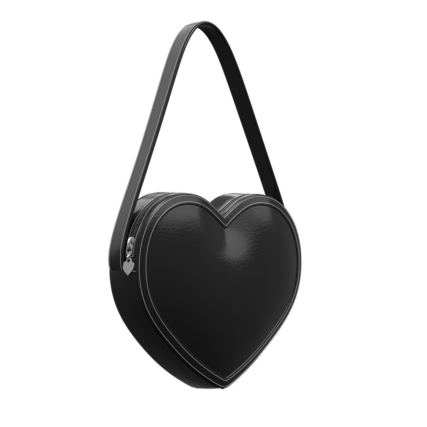 Black Leather Heart Bag 3D model_1
