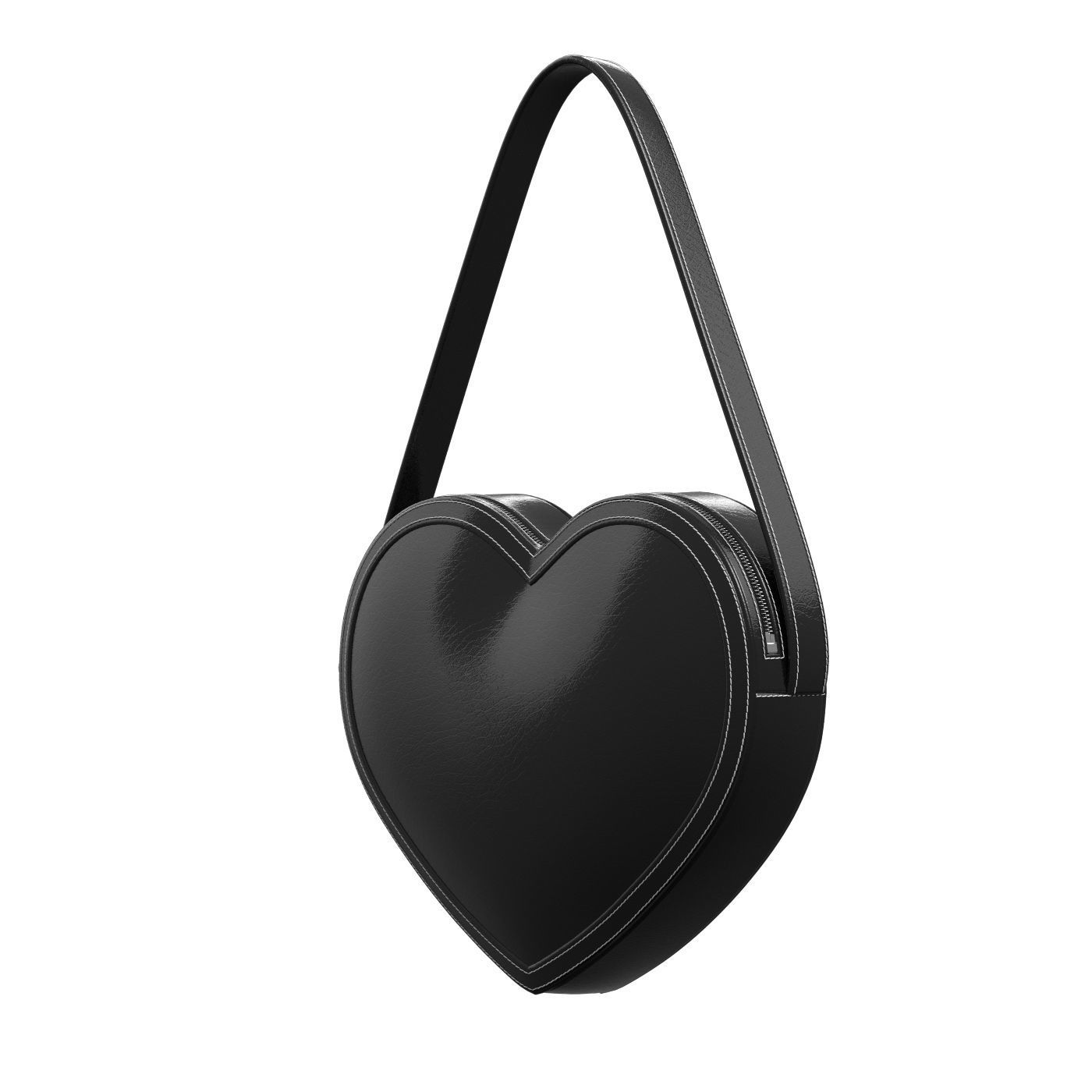 Black Leather Heart Bag 3D model_7