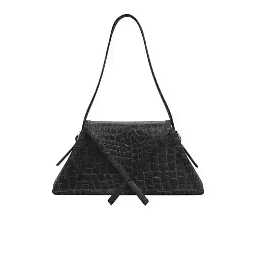 Black Leather Triangle Baguette Bag