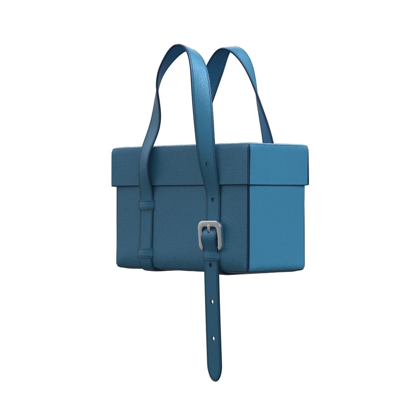 Blue Leather Box Tote Bag 3D model_7