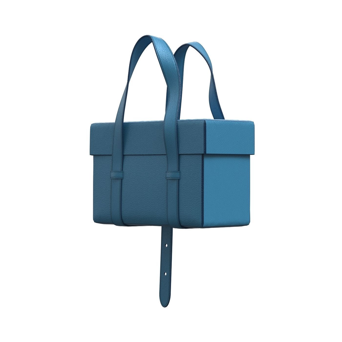 Blue Leather Box Tote Bag 3D model_3