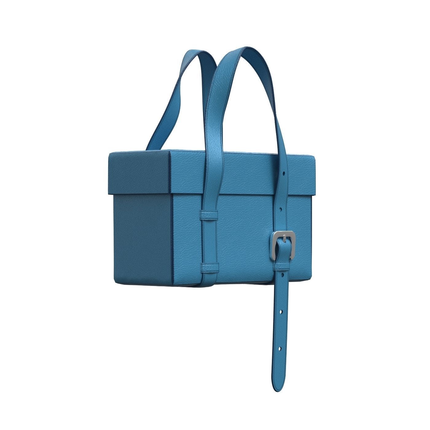 Blue Leather Box Tote Bag 3D model_1
