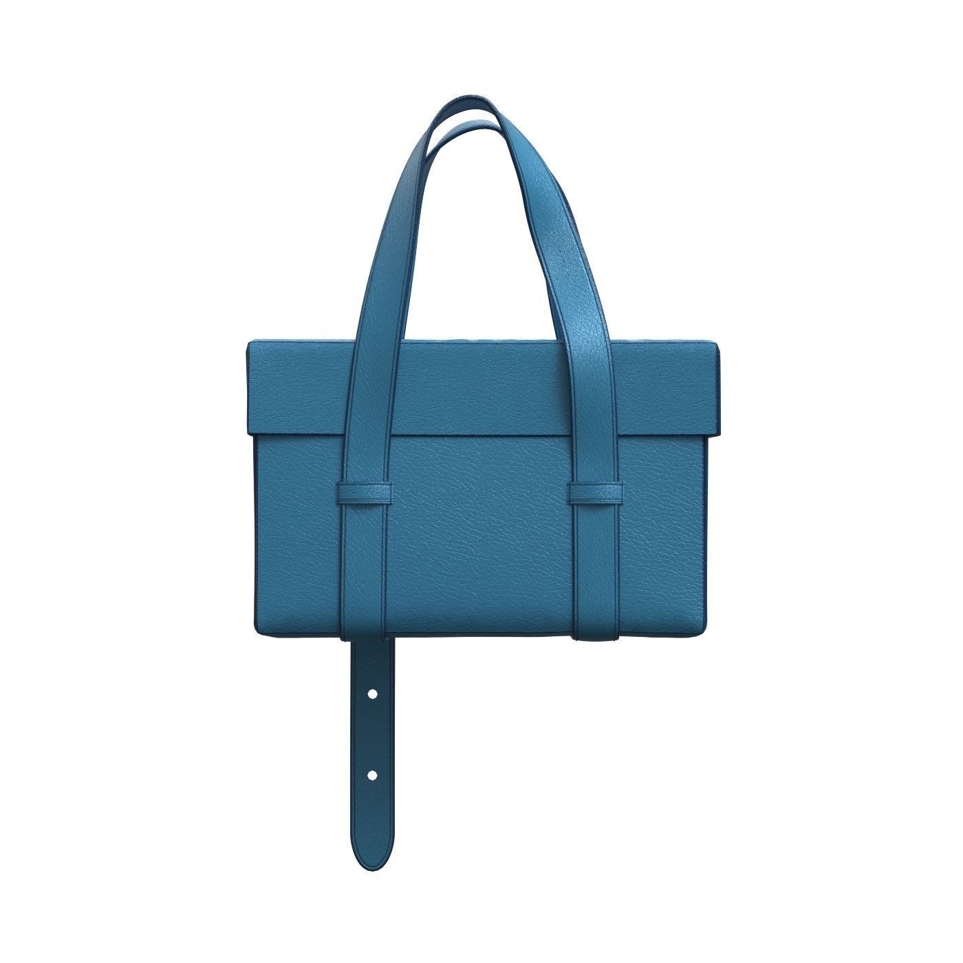 Blue Leather Box Tote Bag 3D model_4