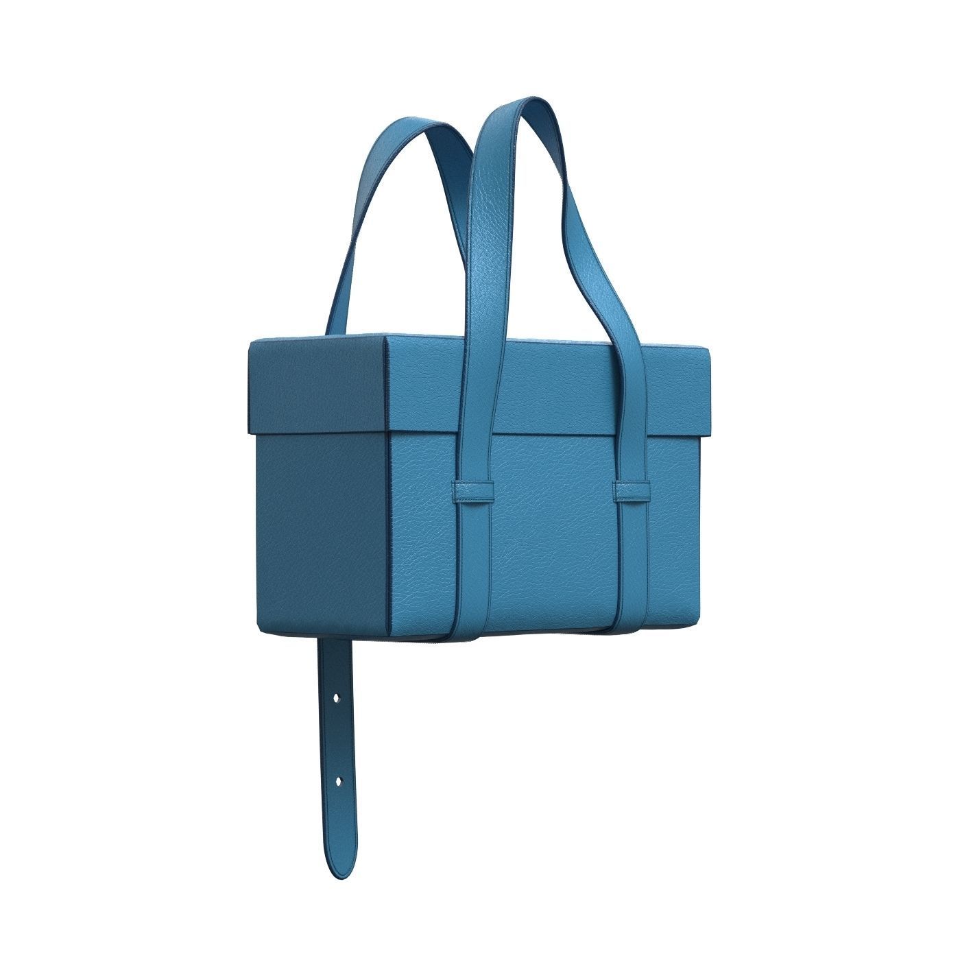 Blue Leather Box Tote Bag 3D model_5