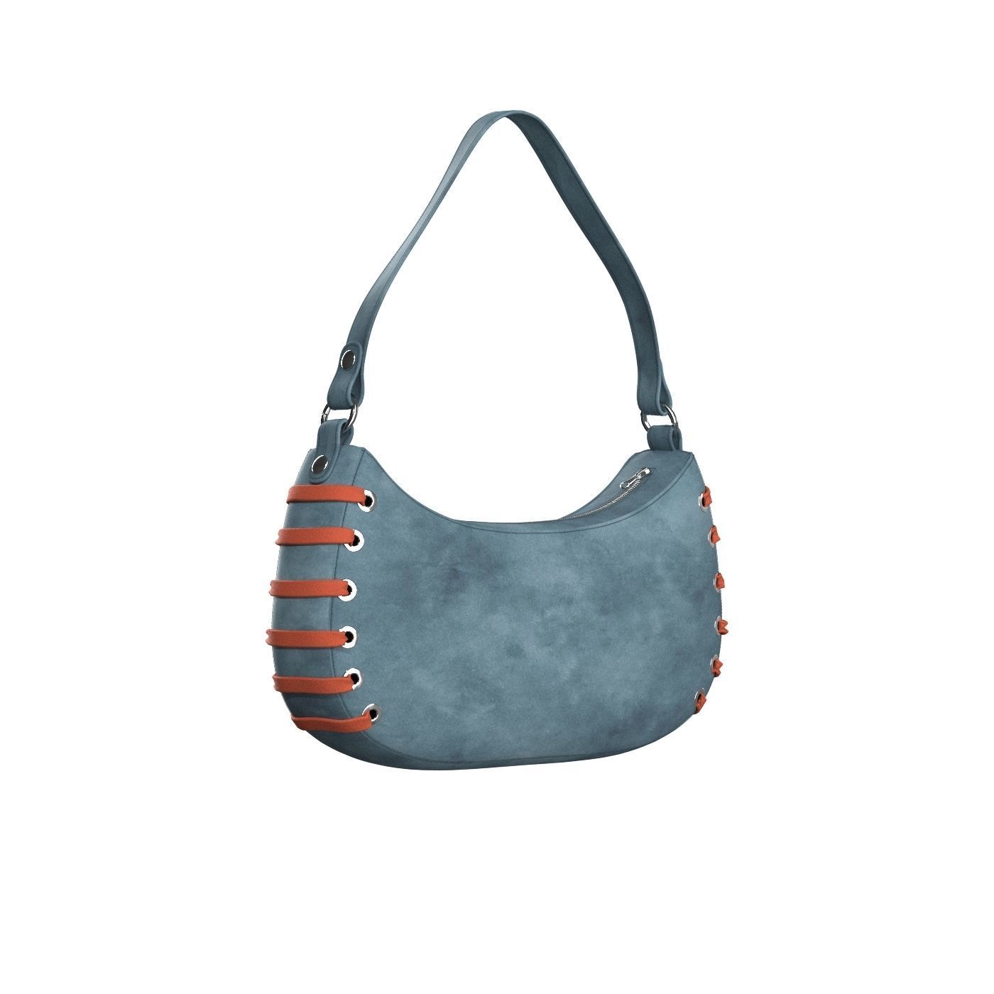 Blue Suede Baguette Bag 3D model_5
