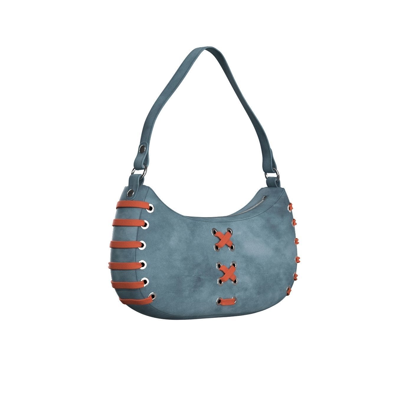 Blue Suede Baguette Bag 3D model_1