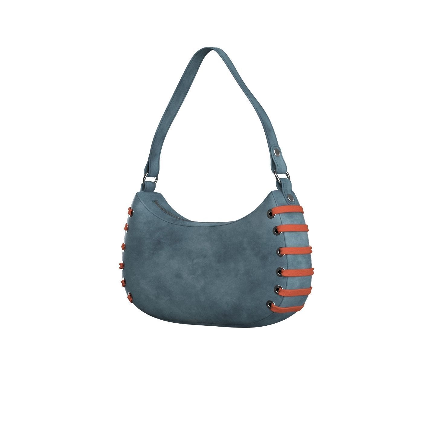Blue Suede Baguette Bag 3D model_3