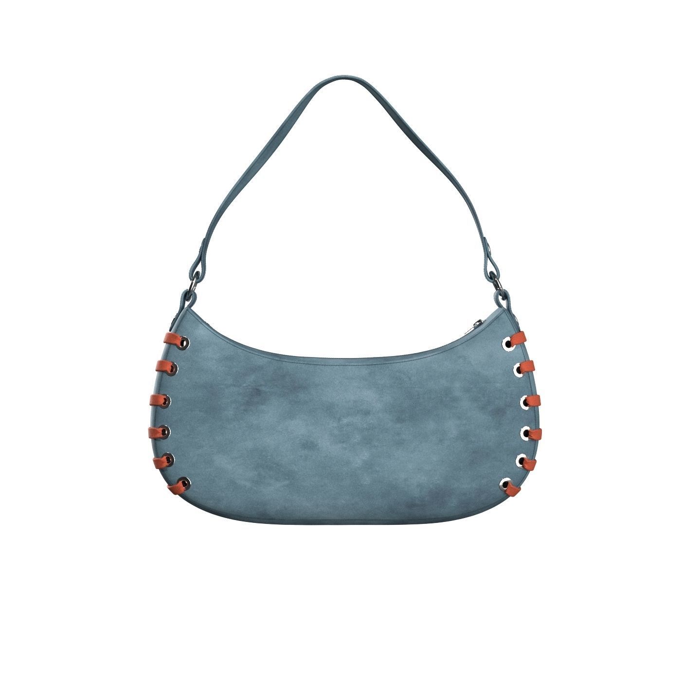 Blue Suede Baguette Bag 3D model_4