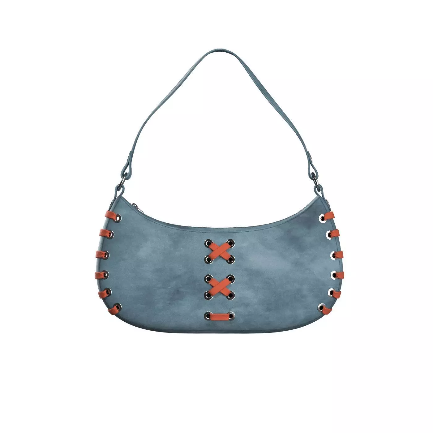 Blue Suede Baguette Bag 3D model_0