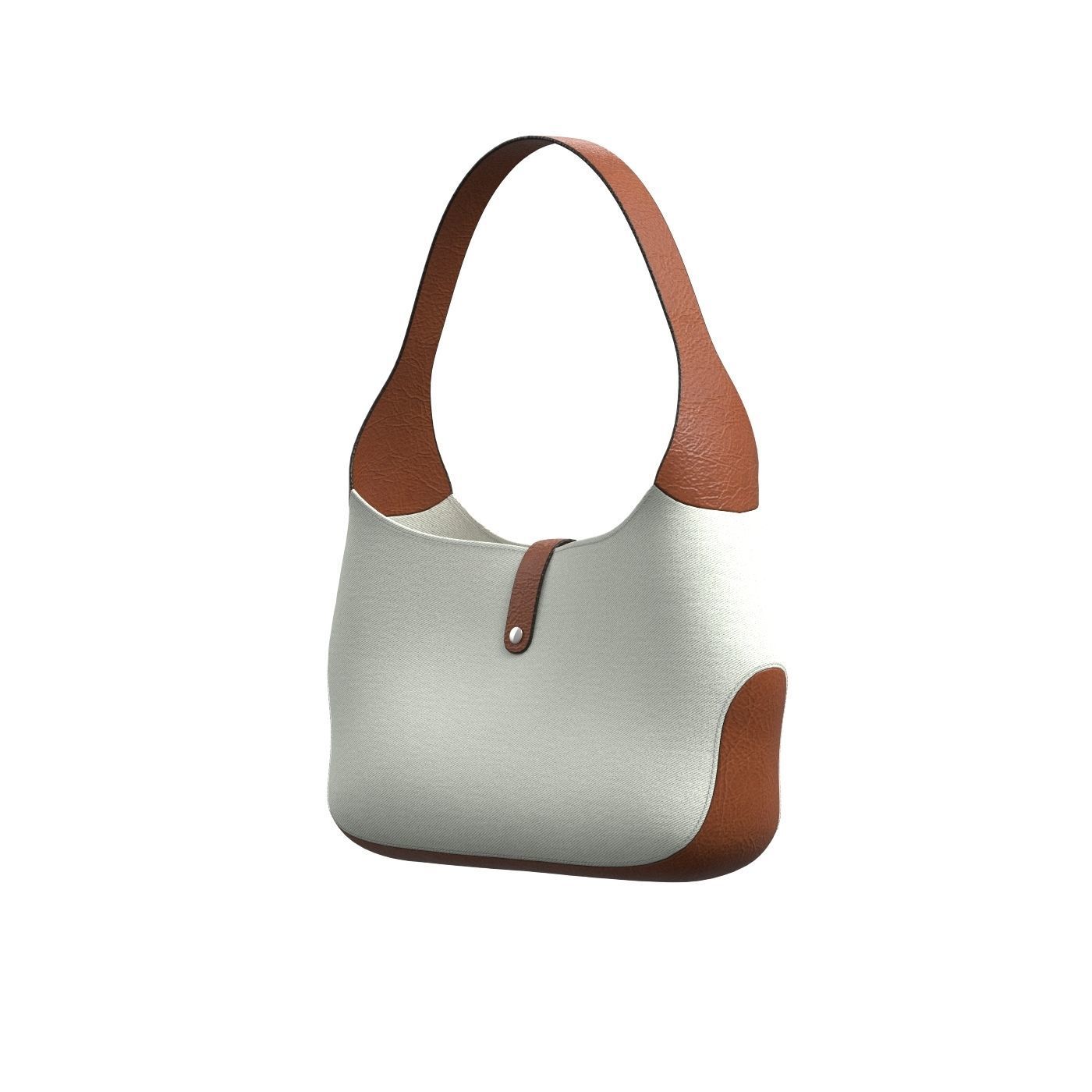 Brown Leather Strap Hobo Bag 3D model_7