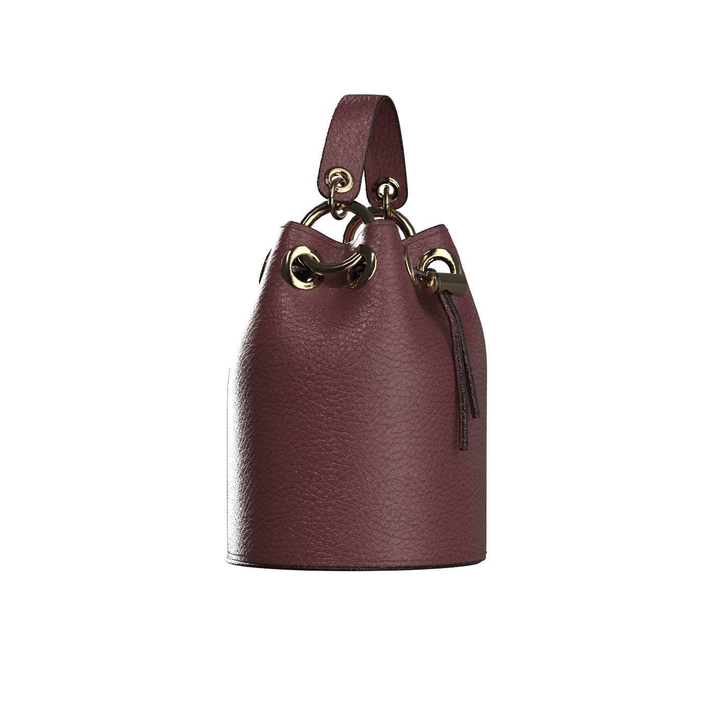 Burgundy Leather Bucket Bag 3D model_2