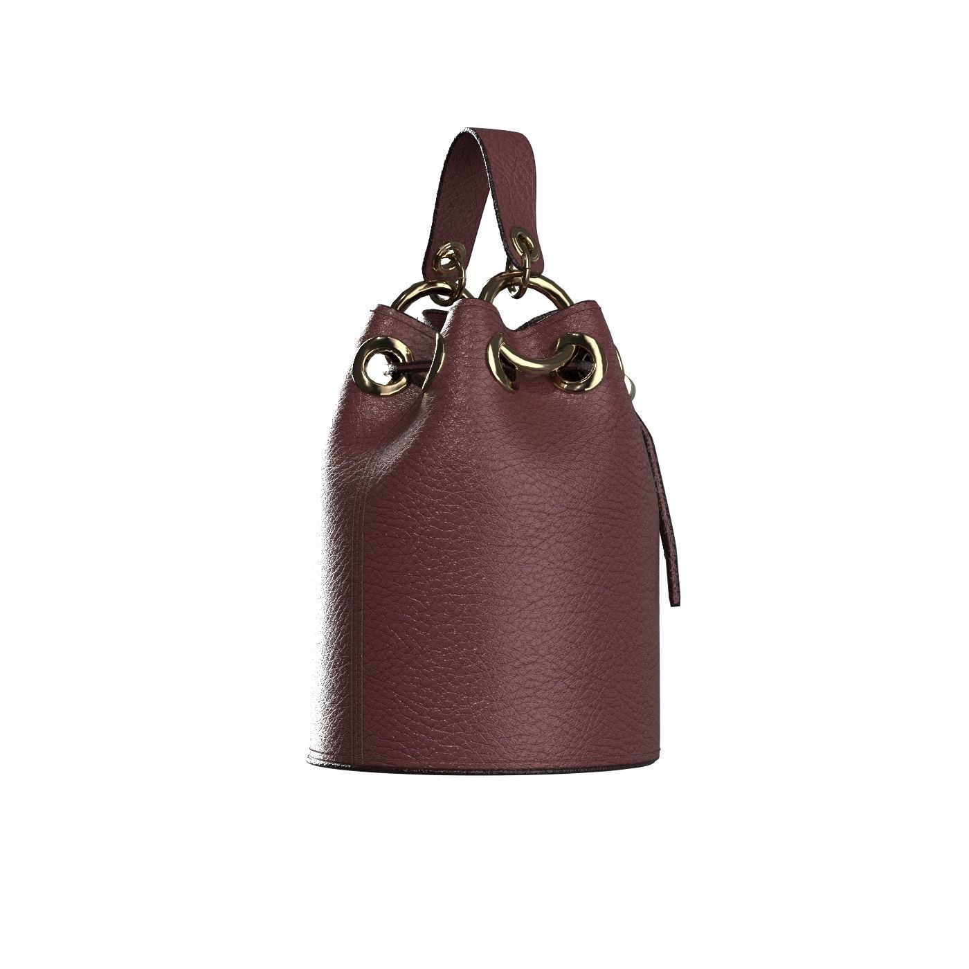 Burgundy Leather Bucket Bag 3D model_3