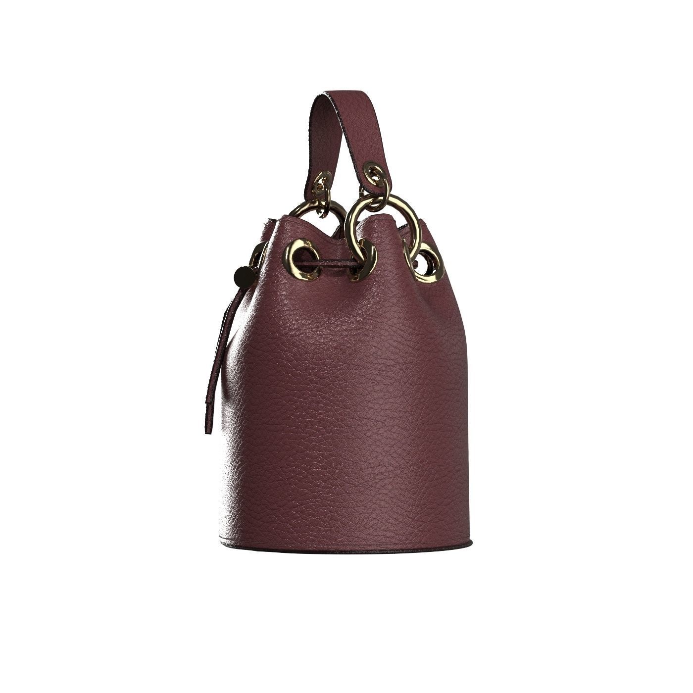 Burgundy Leather Bucket Bag 3D model_7