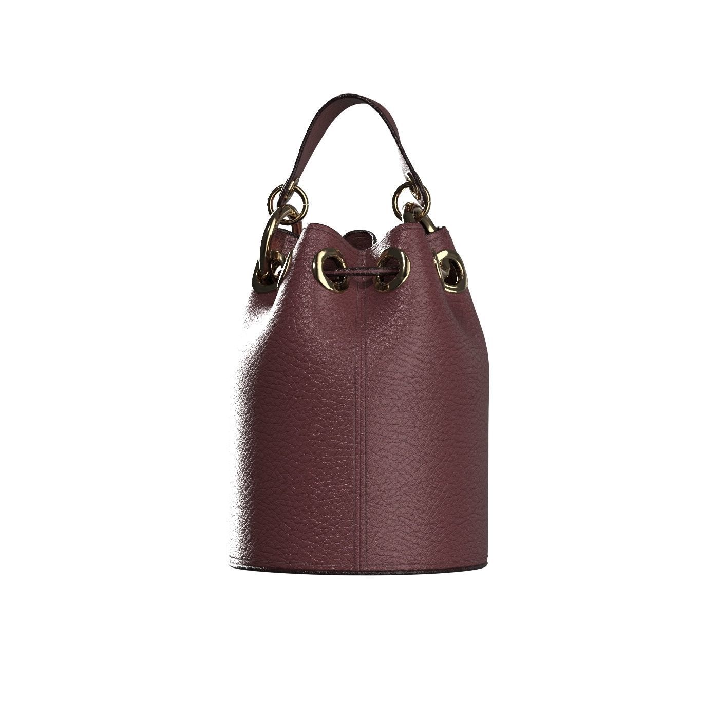 Burgundy Leather Bucket Bag 3D model_4