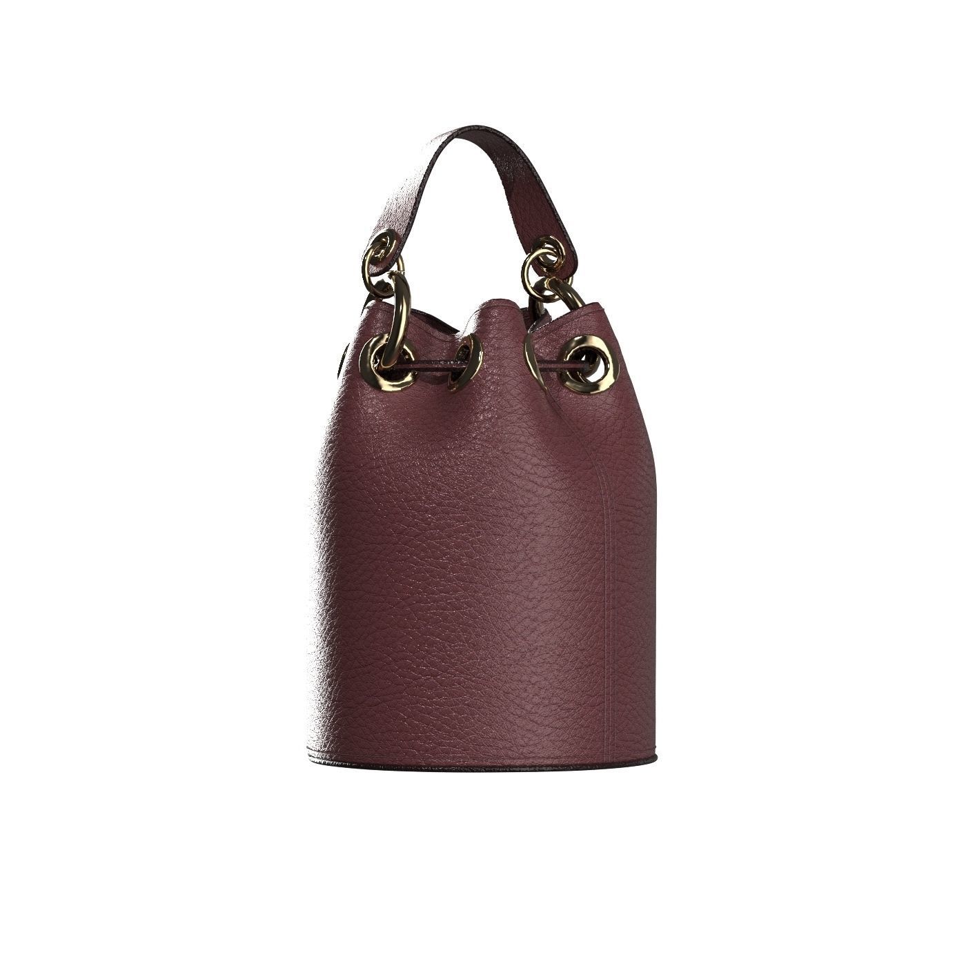 Burgundy Leather Bucket Bag 3D model_5